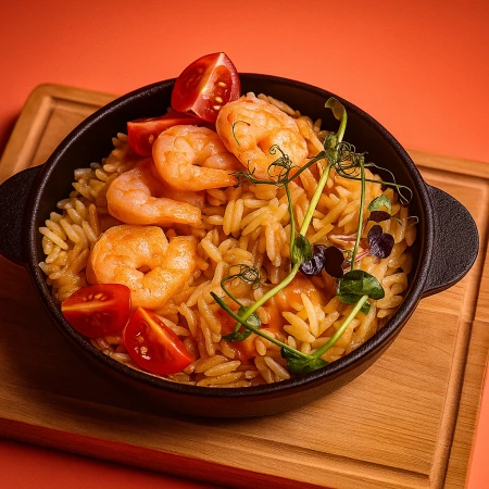 Орзо с креветками в соусе биск