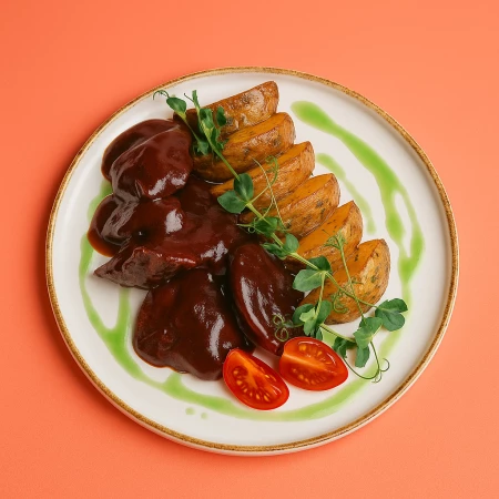 Щечки из телятины с запеченным картофелем 