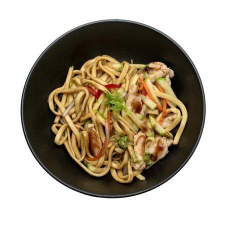 Удон с курицей в соусе терияки