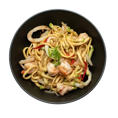 Удон с морепродуктами в устричном соусе