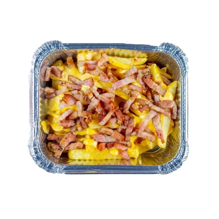 Фри с сырным соусом и беконом