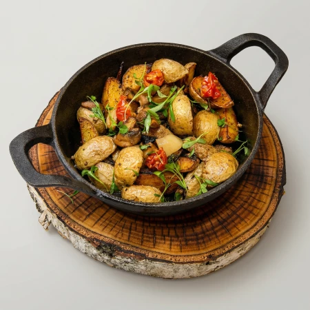 Жареный картофель с лесными грибами и луком