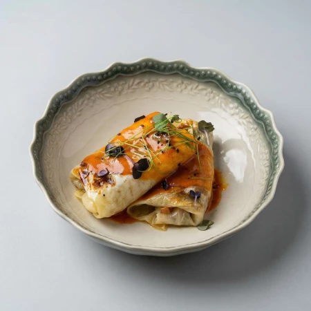 Постные голубцы с облепиховым соусом.