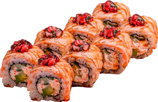Опаленный лосось с клубникой