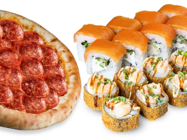 Пицца и два ролла