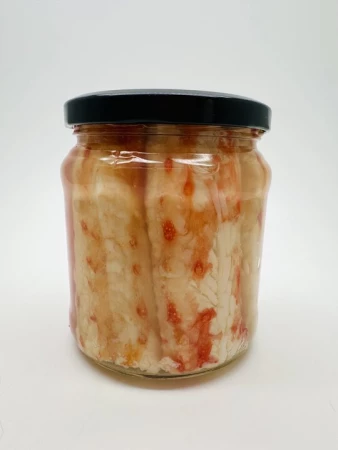 Мясо краба (фаланга) в собственном соку. Стеклянная банка.