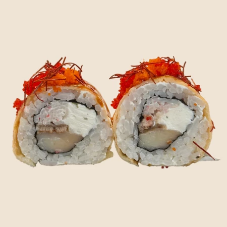 Ролл в омлете с маасляной рыбой, угрем и крабом