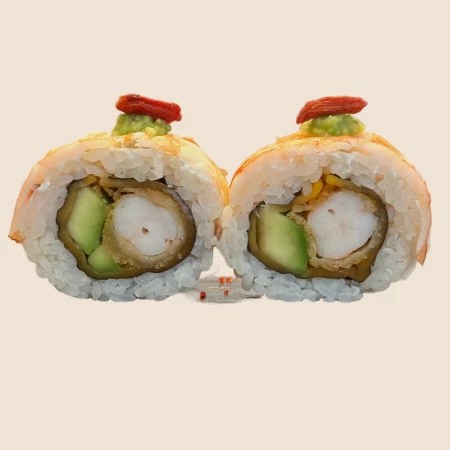 Ролл с креветкой темпура, сыром Чеддер и ягодами годжи