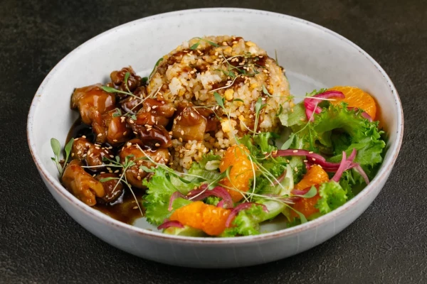 Карамельный цыпленок с мандарином ким чи