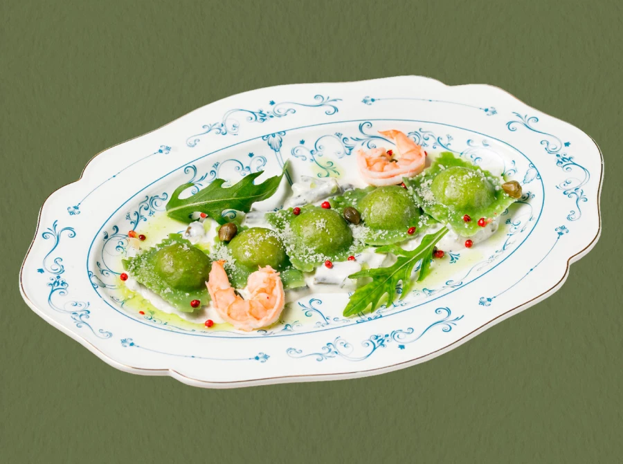 Равиоли с крабом и креветками