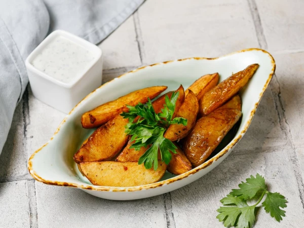 Картофель по-деревенски с соусом мацони