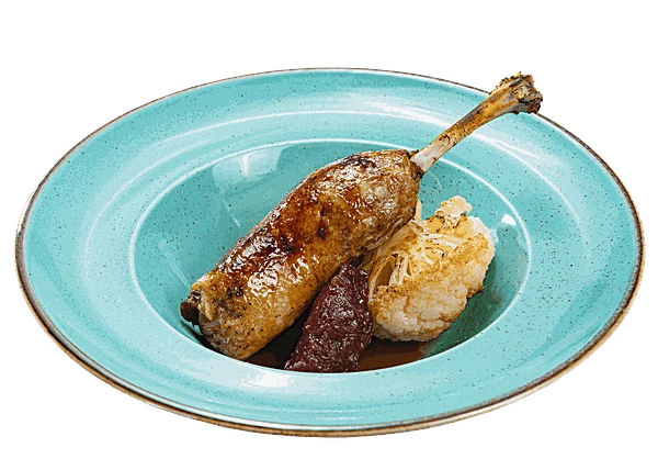 Утиная ножка с цветной капустой и луковым мармеладом