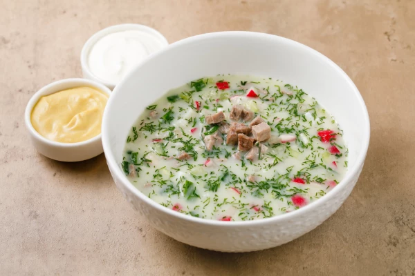 Окрошка с говядиной на айране
