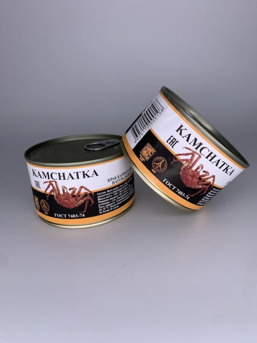 Салатное мясо Камчатского краба  в собственном соку. Железная банка 240 гр.