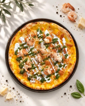 Пицца с тыквенным соусом и креветками