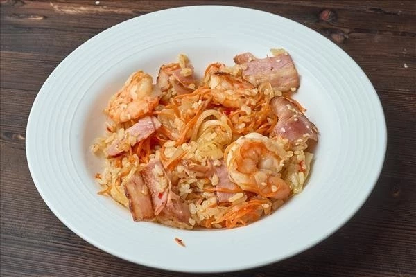 Рис с креветкой и беконом