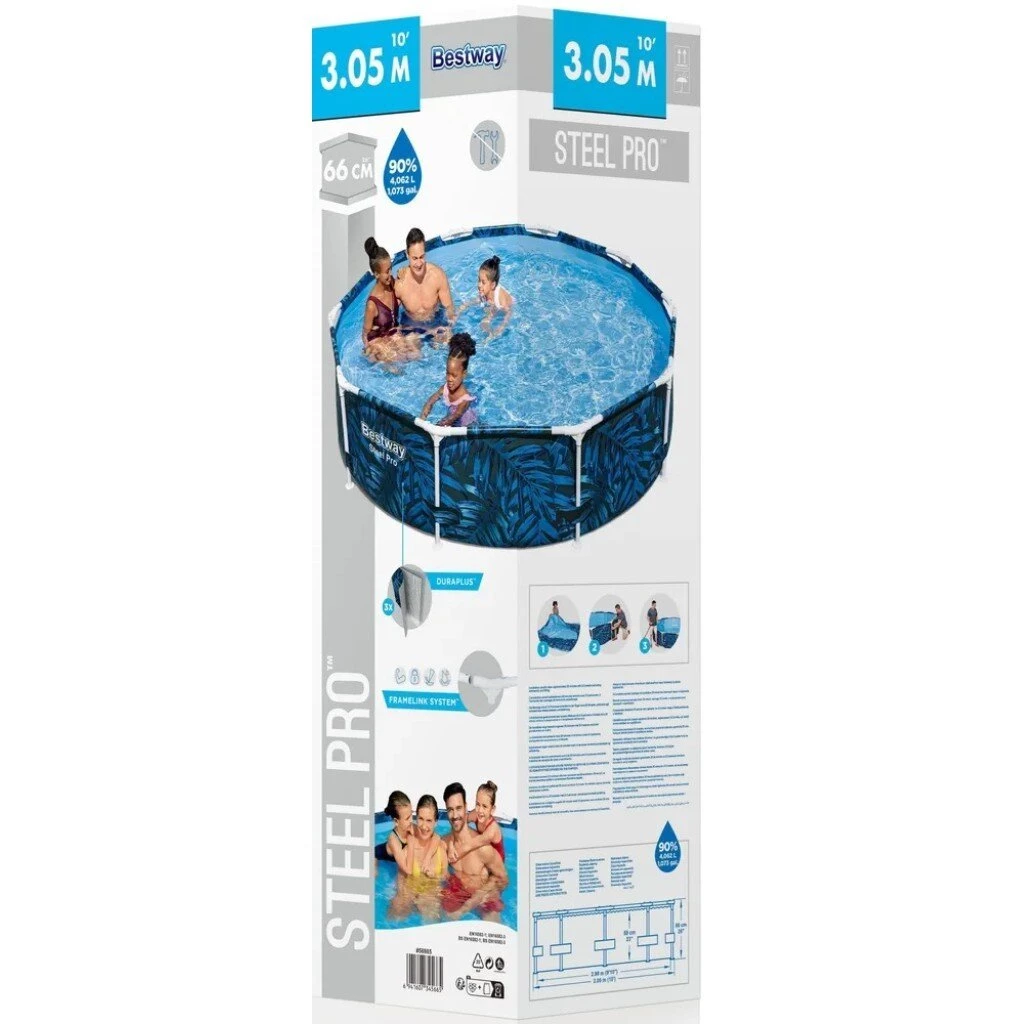 Бассейн каркасный Bestway, 305х66 см, Steel Pro, 56985, 4062 л