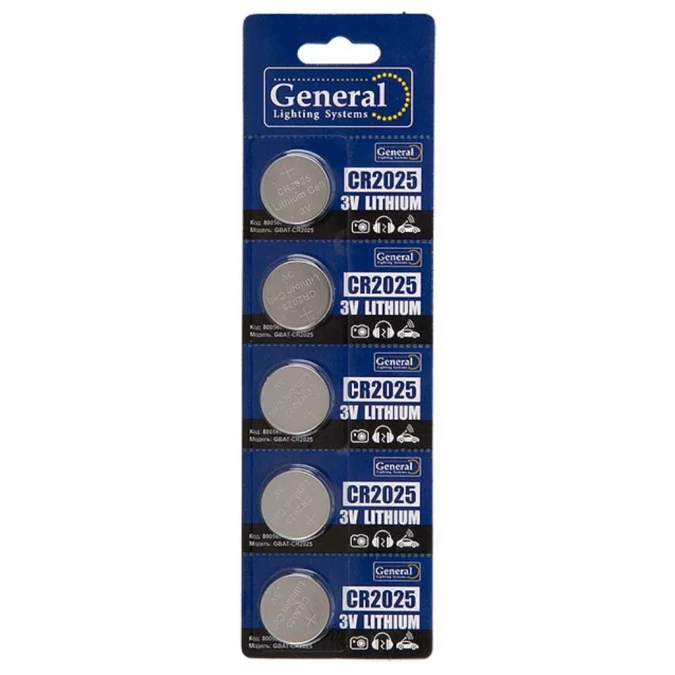 Батарейка General Lighting Systems, CR2025, GBAT-CR2025, литиевая, 3 В, кнопочная, 800567, шт.