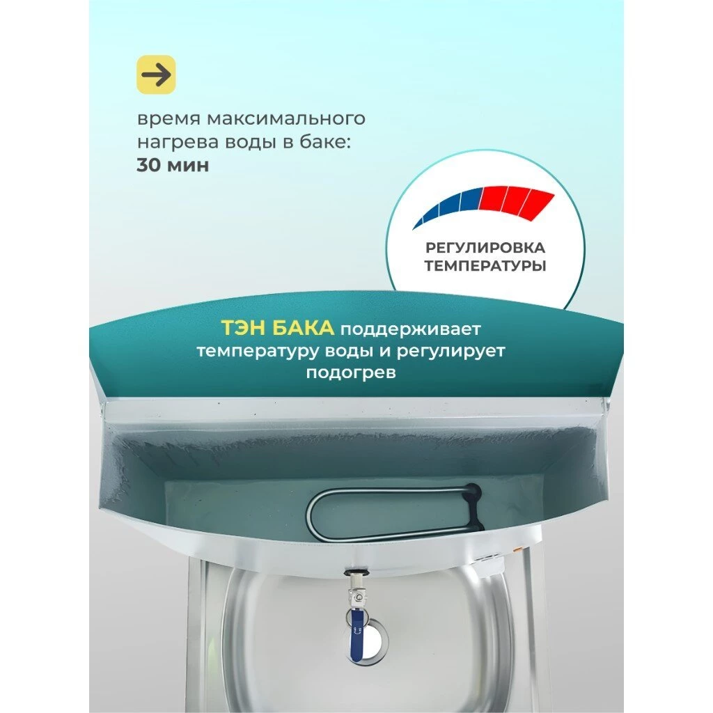 Умывальник металл, с водонагревателем, с мойкой, нержавеющая сталь, Акватекс, 17 л, белый