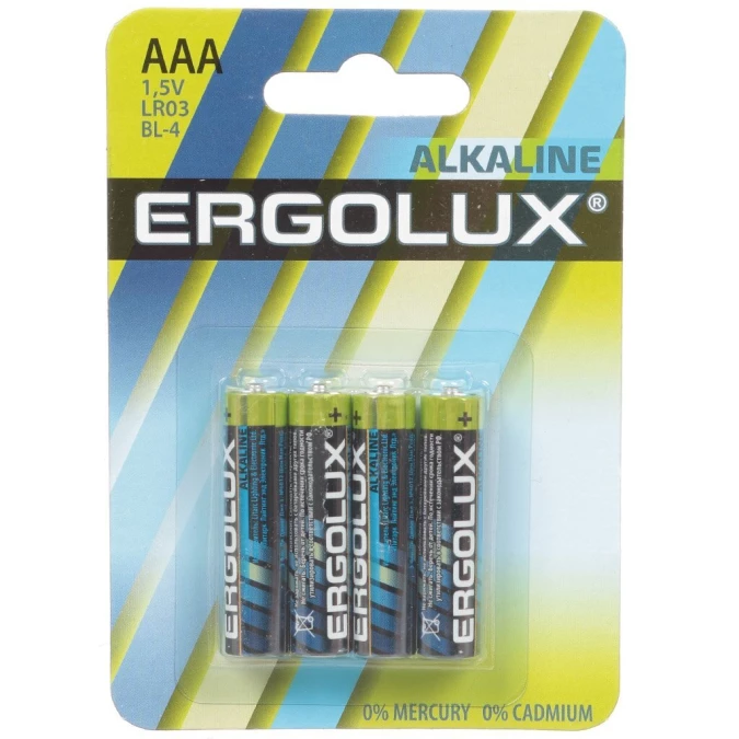 Батарейка Ergolux, ААА (LR03, 24A), Alkaline, щелочная, 1.5 В, 11744, шт.