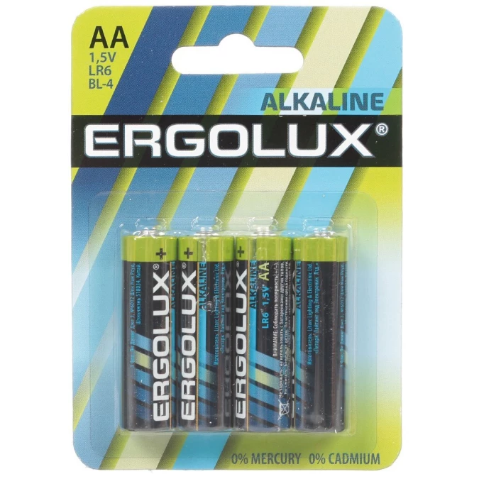 Батарейка Ergolux, АА (LR6, 15A), Alkaline, щелочная, 1.5 В, 11748, шт.