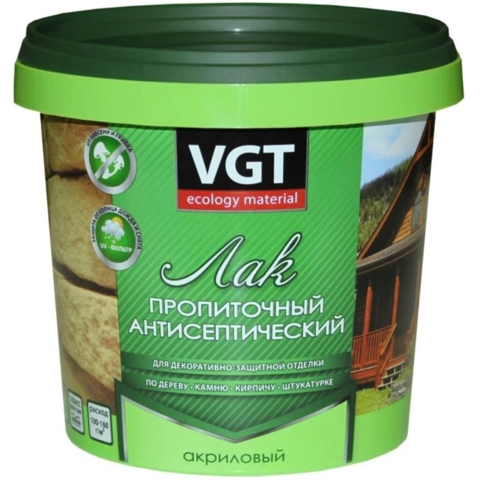 Лак VGT, антисептик, полуглянцевый, акриловый, палисандр, для внутренних и наружных работ, 0.9 кг