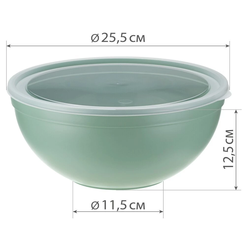 Миска пластик, круглая, 25.5х12.5 см, 4 л, с крышкой, Idea, М1304, фисташковая