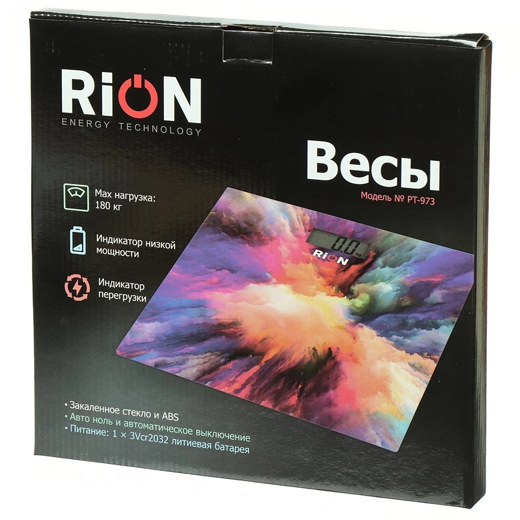 Весы напольные электронные, Rion, Венге PT-973, стекло, до 180 кг, LCD-дисплей