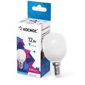 Лампа светодиодная LED 12Вт Шар 220В Е14 D45х90 4500К белый 1070 лм LkeLED12wGL45E1445 Космос