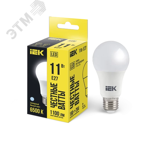 Лампа светодиодная A60 груша 11Вт 230В 6500К E27 IEK LLE-A60-11-230-65-E27 IEK