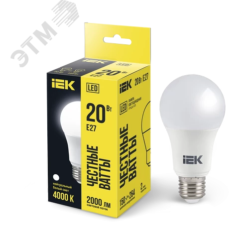 Лампа светодиодная A70 груша 20Вт 230В 4000К E27 IEK LLE-A60-20-230-40-E27 IEK