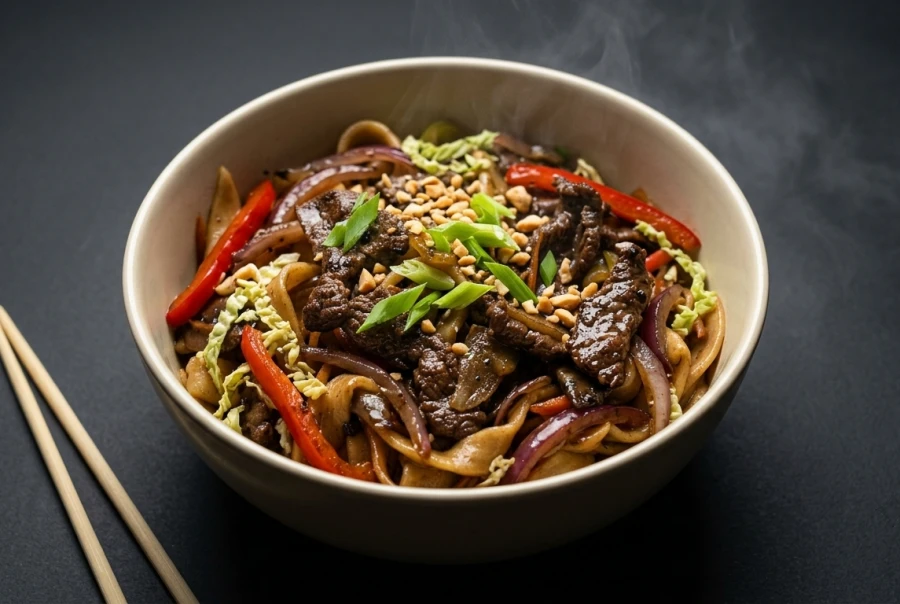 Wok с говядиной в перечном соусе
