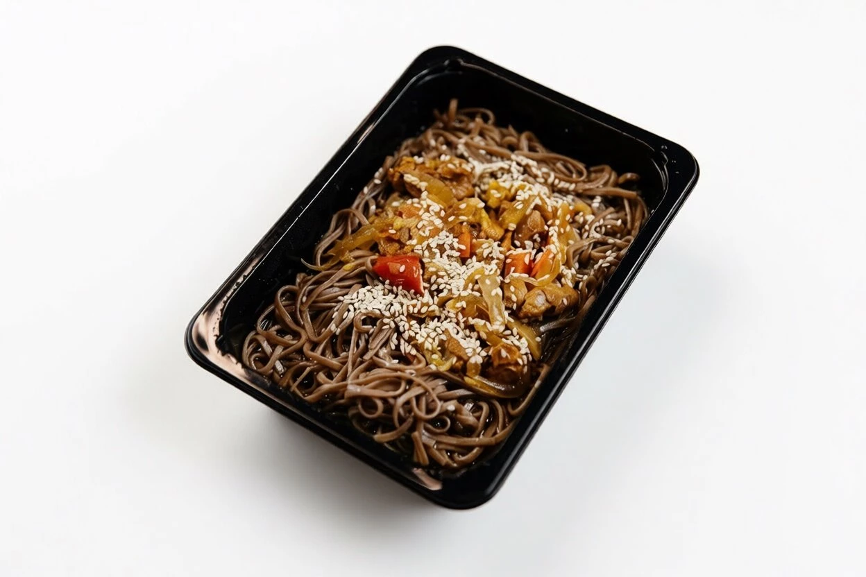 Курица терияки с гречневой лапшой