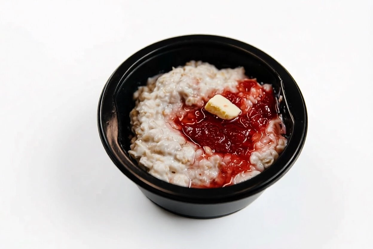 Овсяная каша с клубничным вареньем