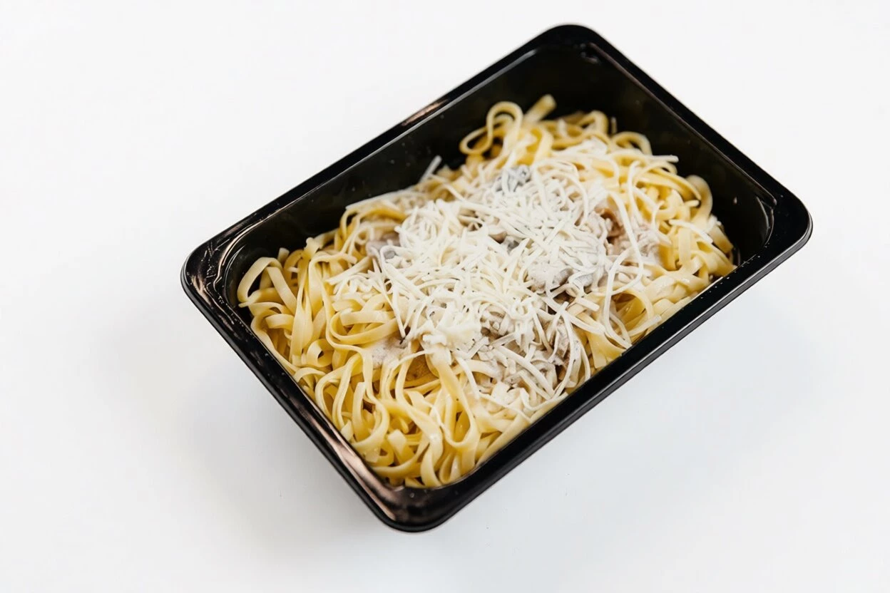 Паста с курицей и грибами в сливочном соусе