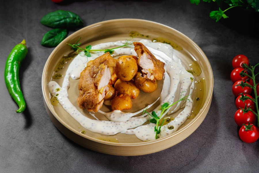 Куриное бедро гриль со сливочно-горчичным соусом 