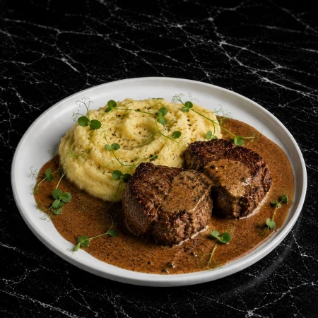 Медальоны из говядины с картофельным пюре