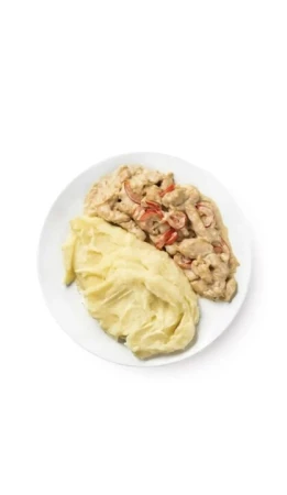 Курица с овощами в сливочном соусе с картофельным пюре