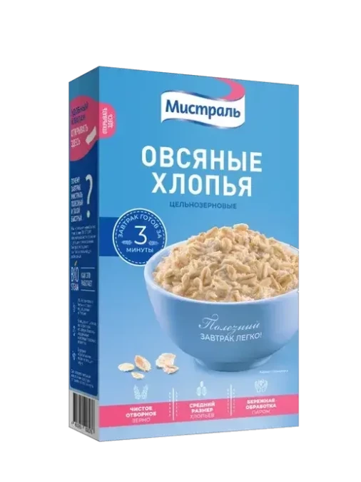 Хлопья овсяные цельнозерновые "Мистраль" 400г.