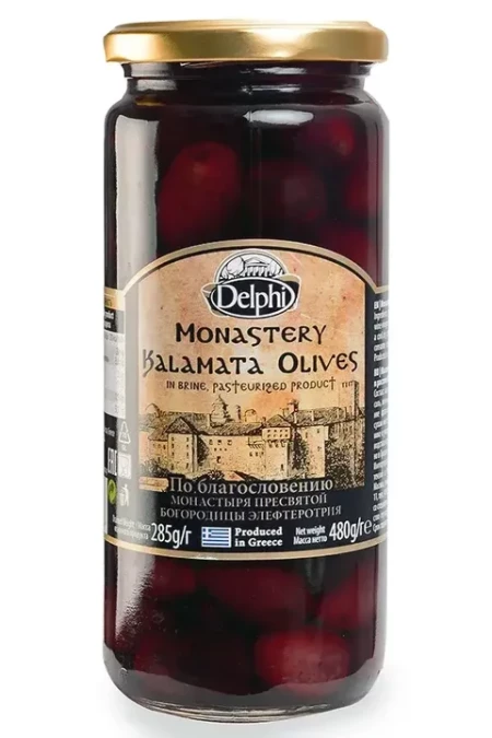 Маслины Каламата с косточкой в рассоле Монастырские 480г. стекло