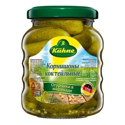Корнишоны коктейльные 180 г ст. б. KUHNE Cornichons sweet 