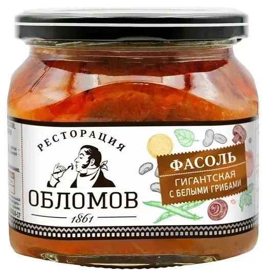 ОБЛОМОВ ФАСОЛЬ ГИГАНСКАЯ С БЕЛЫМИ ГРИБАМИ 430Г.