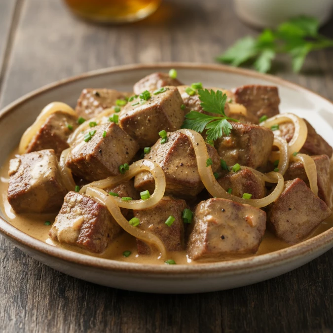 Печень по-строгановски