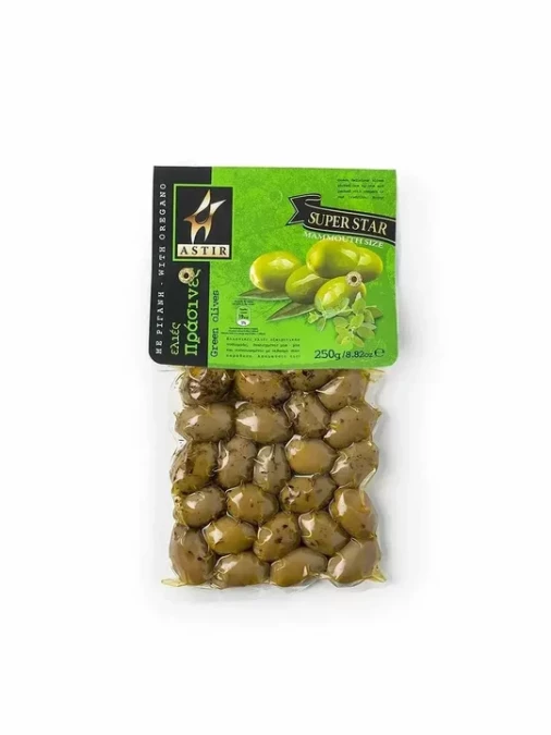 Оливки зеленые с косточкой 250г. в/у.