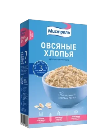 Хлопья овсяные цельнозерновые "Мистраль" 400г.