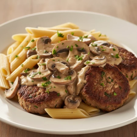 Биточки печеночные с макаронами и соусом