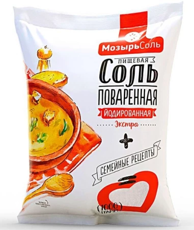 Соль "МОЗЫРЬ СОЛЬ" ЭКСТРА ЙОДИРОВАННАЯ 1КГ.