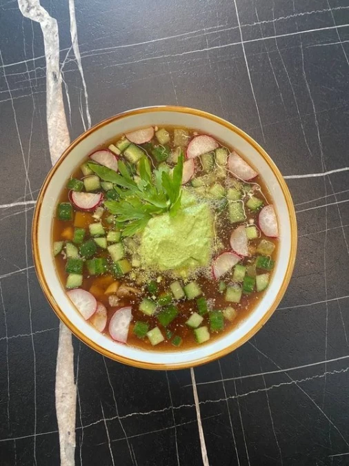 Окрошка с говядиной на квасе