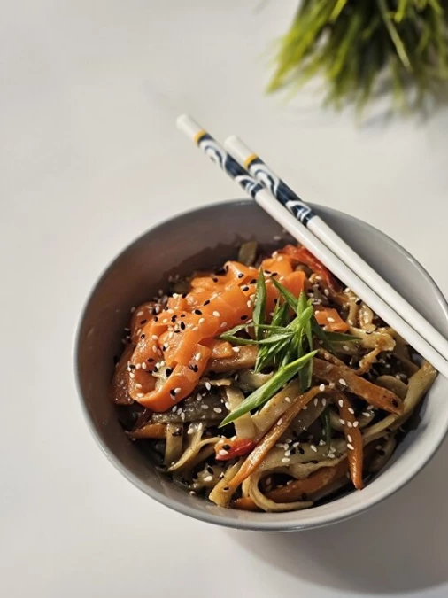 Wok сливочный с лососем