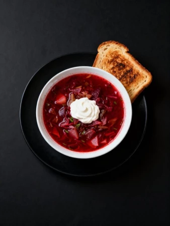 Борщ со сметаной и жареными тостами 